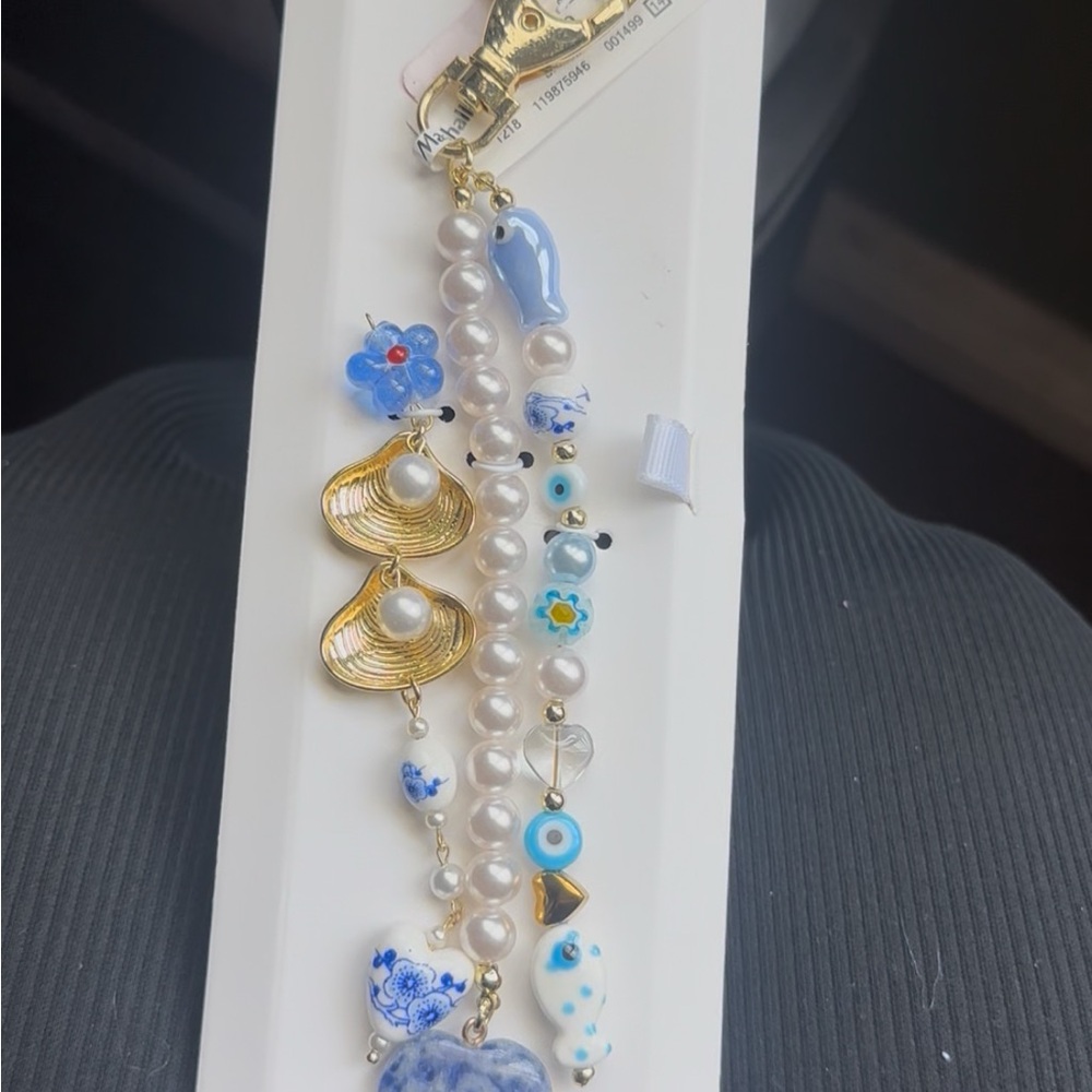 Charming Blue and Gold Beaded Bag charm